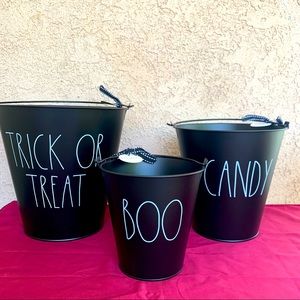 NEW 2022 Black Rae Dunn Halloween Metal Pail Bucket (set of 3) 9in 7in 5in